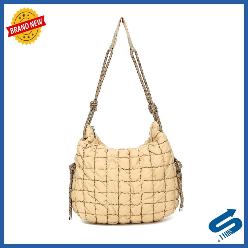 Lightweight Quilted Puffer Tote Bag Crossbody Shoulder Purse 15x14in